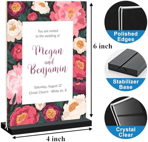 Acrylic Sign Holder 4x6, 12 Pack Clear Double Sided Menu Vertical Display Stand for Restaurants, Office, Store, Show Fair