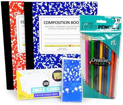 Secondary School Essentials Bundle | 1 Box - 51 Pieces per Box | School Supply Boxes - Back to School Essentials Includes Folders, Notebooks, 1" Binder, Mechanical Pencils, Index Cards, Highlighters, & Pens