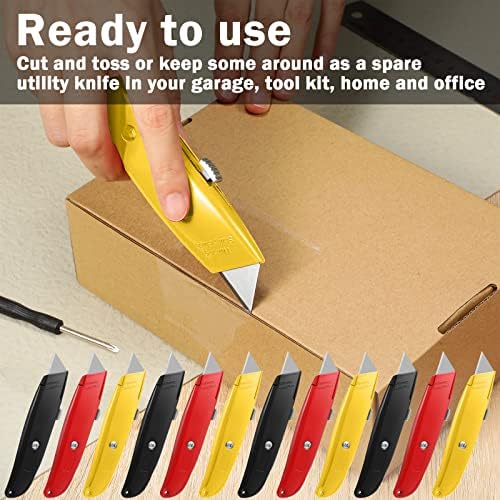 Reginary 30 Pcs Box Cutters Bulk, Utility Knives, Black, Yellow, Red