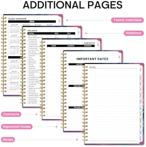 Planner 2026-2027, Monthly & Weekly Jul 2026-Jun 2027 Calendar Book | 6.3" x 8.5", Hardcover Spiral Planner with Tabs, School & Daily Pretty Agenda for Women, Students, Teachers, Fluid Eclipse