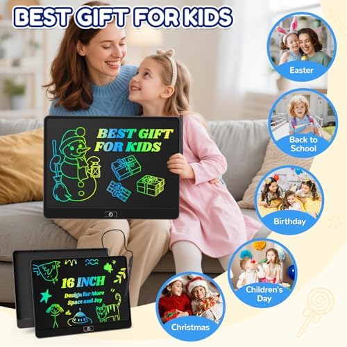 16 Inch LCD Writing Tablet for Kids, Reusable Portable Drawing Board, Black