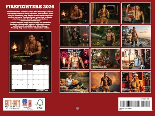 Sexy Fireman Calendar 2026 Hot Firefighter Monthly Wall Calender 12 Month | American Made In The USA