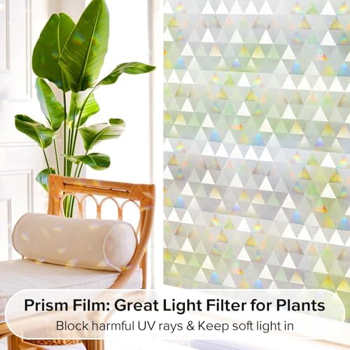 rabbitgoo Window Privacy Film, Stained Glass Rainbow Cling, 17.5" x 78.7"