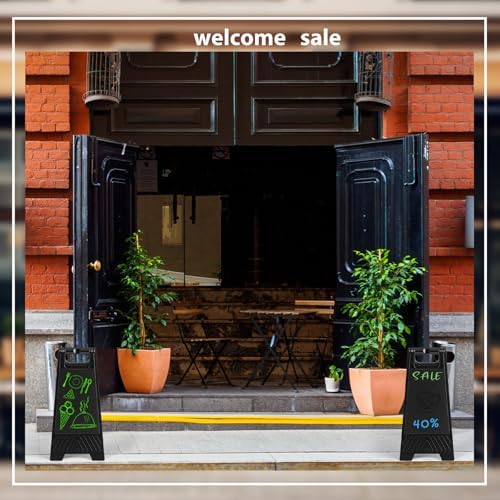 6 Pack a Frame Sandwich Board Sign with Dry Erase Surface, 24 x 12 Inch Double Sided Sidewalk Sign Chalkboard Easel Heavy Duty Plastic Dry Erase Poster Board for Outdoor Restaurant Cafe Menu (Balck)