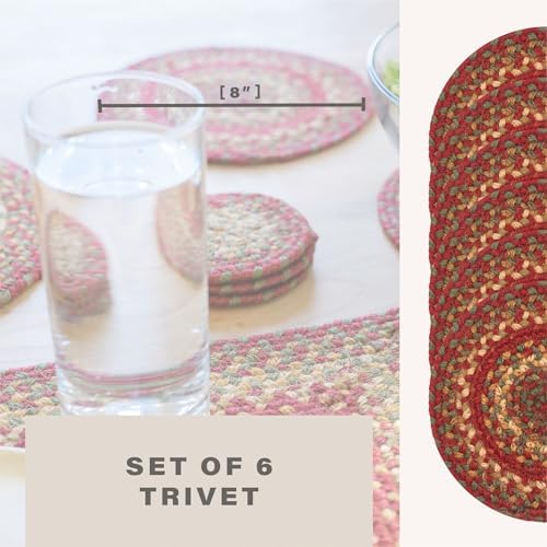 Homespice Cider Barn Braided Trivets for Rustic Decor, Round 8" Set of 6