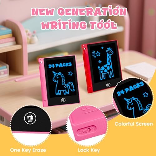 24 Pack 4.4 Inch Mini LCD Writing Tablet for Kids, Erasable and Reusable Toddler Doodle Board, Ideal School or Party Favors Gift for Age 3 Years Old and Above