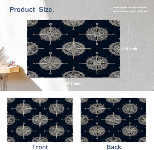 Batmerry Maritime Sailing Linen Placemats Set of 4, Oceanic Nautical Emblem Washable Table Mats for Kitchen Table Thickened Heat Insulation Dining Set Indoor Outdoor 12X18 in