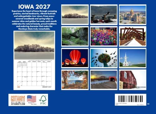 Iowa Calendar 2027 Monthly Wall Calender 12 Month