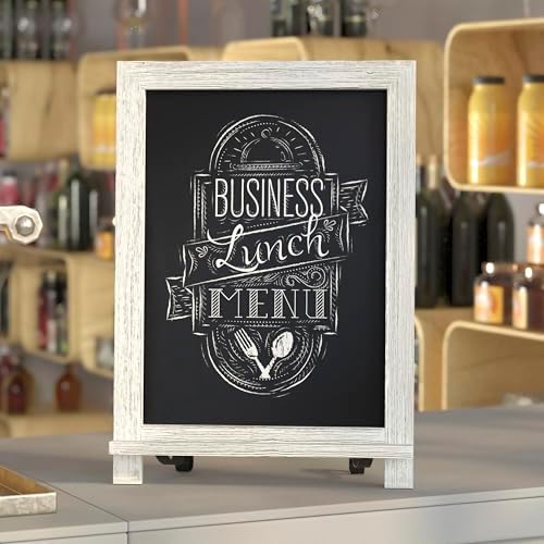 Flash Furniture Magnetic Tabletop Chalkboard Sign, 12" x 17", White Wash