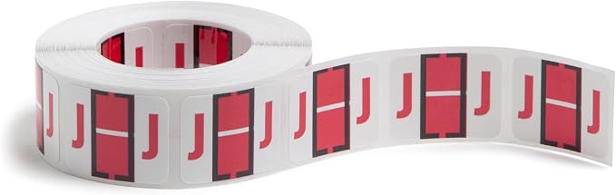 Smead BCCR Bar-Style Color-Coded Alphabetic Label, J, Label Roll, Red, 500 Labels per Roll, (67080)