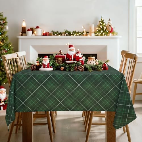 DWCN Checkered Tablecloth, 54 x 80 Inch, Rectangular, Christmas Green