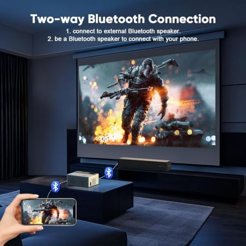 TMY 1080P Mini Portable Projector, 2-way Bluetooth, with 80in Screen