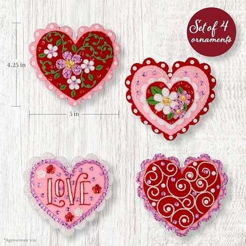 Bucilla Felt Applique 4 Piece Ornament Making Kit, Heartfelt Treasures, Perfect for DIY Arts and Crafts, 89745E