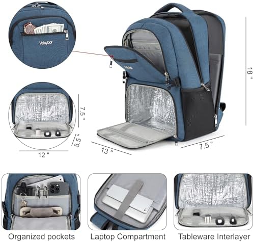 Insulated Lunch Backpack Fit 17" Laptop with Cooler Compartment