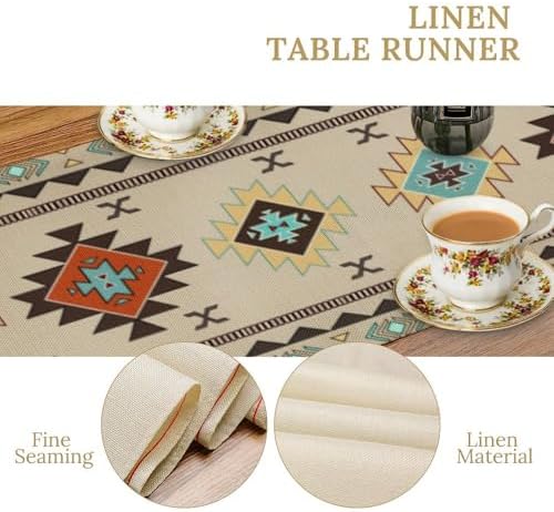 Aztec Southwest Table Runner,Ethnic Style Design Geometric Table Runners Dresser Scarves Table Setting Decor for Garden Farmhouse Wedding Party Holiday Dinner Home 13x36 in