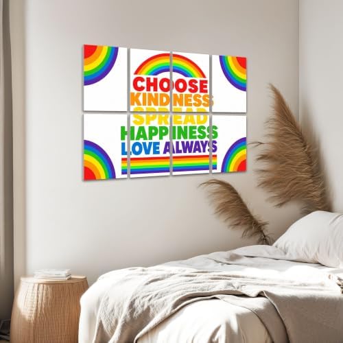 8 Pack Art Acoustic Panels Sound Absorbing Rainbow Motivational Poster Choose Kindness Spread Happiness Love Decorative Soundproof Wall Panels Self Adhesive for Home Recording Studios 48"x32"