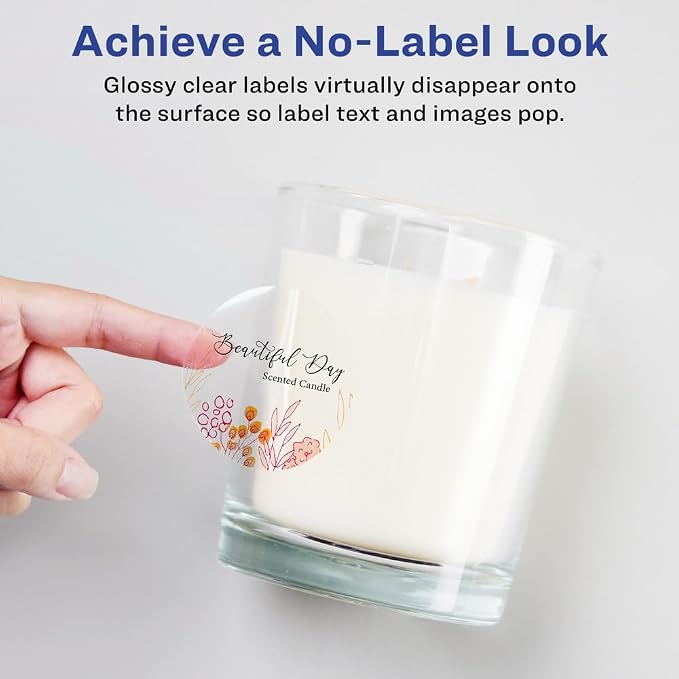 Avery® Glossy Clear Round Labels, Sure Feed® Technology, 1" Diameter, 4,800 Glossy Clear Labels, Print-To-The-Edge, Laser/Inkjet Printable