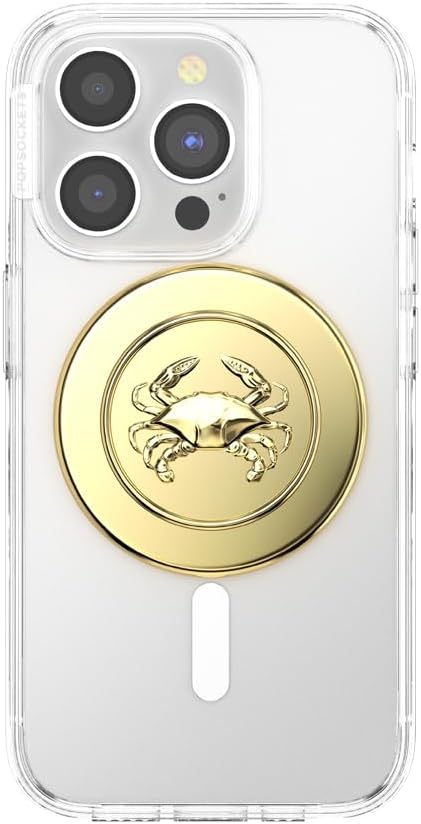 PopSockets Phone Grip for MagSafe, Magnetic Holder- Enamel Dungeness | Removable, For Kindle / Android / iPhone, With Magnet, Gold, Enamel, Designs