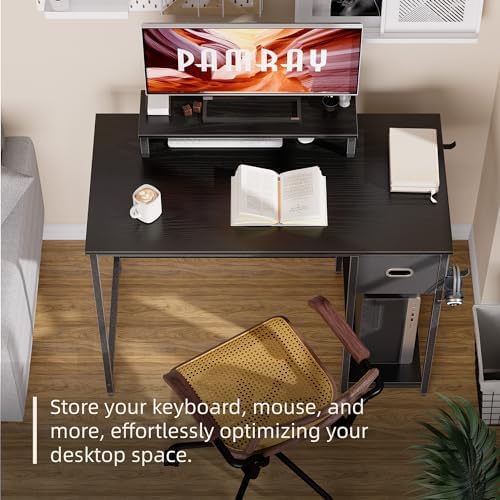 Pamray 39 Inch Small Computer Desk with Monitor Stand and Drawer for Gaming