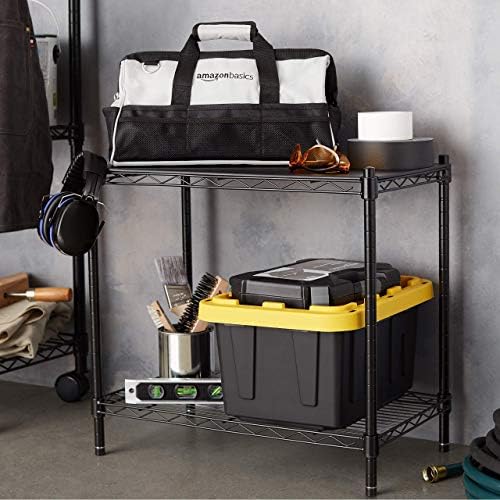 Amazon Basics 2-Shelf Stackable Storage, 13.3" D x 23.2" W x 22.2" H, Black