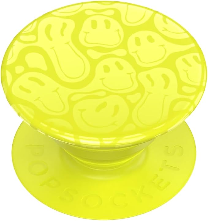 PopSockets Adhesive Phone Grip, Holder- Neon Jolt Smiley | Secure Comfortable Hold, Anti-Drop, Kickstand, Neon Yellow, Smiley, Face