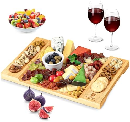 ROYAL CRAFT WOOD Charcuterie and Cheese Board - Large Bamboo Cheese Board - Serving Tray Platter - House Warming Gifts New Home, Birthday Gifts for Mom Dad Women Men - 15.5"x10"