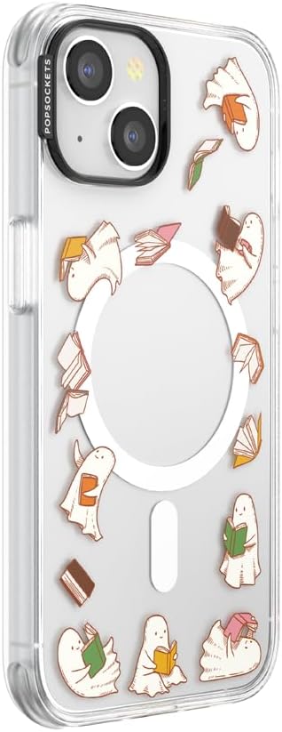 PopSockets iPhone 14 Phone Case with MagSafe, Wireless Charging Compatible, Bookish - Spooky Book Club