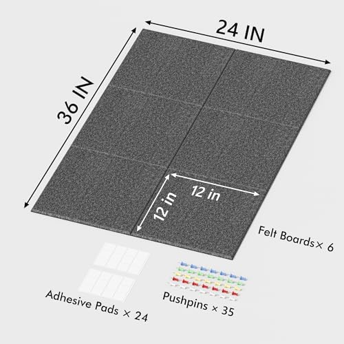 Neatsure Large Cork Board for Wall, 36" x 24" Bulletin Board with Pushpins, 6 Panels Felt Tiles Tack Push Pin Board for Office, Dark Gray