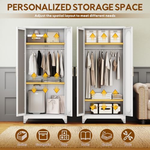 UNICOLY Armoire Wardrobe Closet，71" Metal Wardrobe Cabinet with Mirror Door