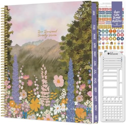 bloom daily planners 2027 Planner for Women (8.5" x 11") - Weekly & Monthly Calendar Year (January to December) Softcover Agenda Book Organizer with Stickers & Stencil - Wildflower Mountainside