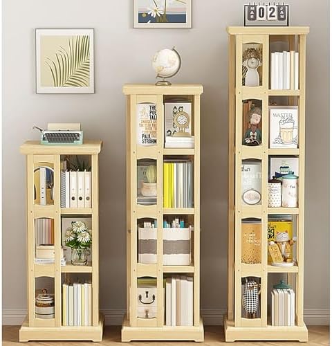 GAMAK Rotating Bookshelf 360 Display 4 Tier Floor Standing Bookcase Small Book Shelf Stand on Wheels Kids Bookshelf and Storage Rack for Small Space (Size : Bamboo, Color : Three)