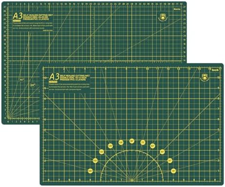Headley Tools 18"x12" Thickened Self Healing Cutting Mat, A3 Rotary Cutting Sewing Mat for Crafts, Double Sided 5-Ply Table Cutting Board for Fabric Quilting Leather Arts Hobby Project, Green