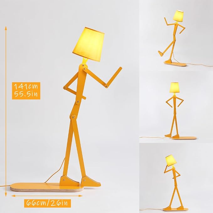 Cool Mini Wood Floor Lamp for Kids Room Corner Reading, Egg Yellow | LED Bulb Included, Living Room, Bedroom, Bedside, Office, Decorative Standing Light, Creative Swing Arm