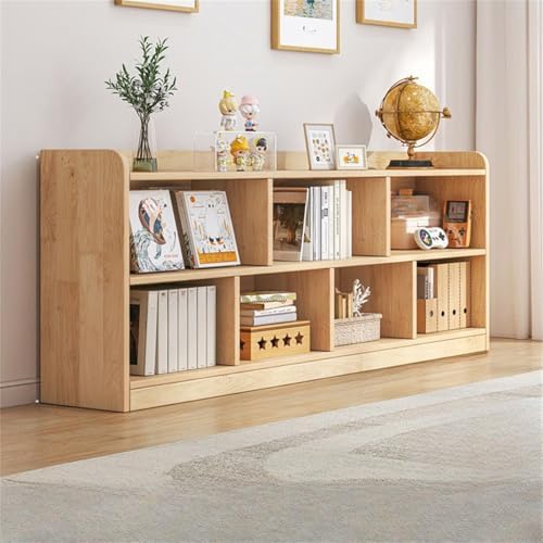 Unfinished Color Pine Book Rack 2/3/4-Tier Storage Solid Wood Cabinet, Pine Wood Storage Shelving Unit 8-Compartment Square Grid Cabinet Low Bookshelf Natural Finish 63" L x 9.4" W x 31.5" H