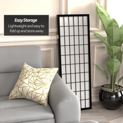 4 ft. Short Window Pane Shoji Screen - Black - 3 Panels