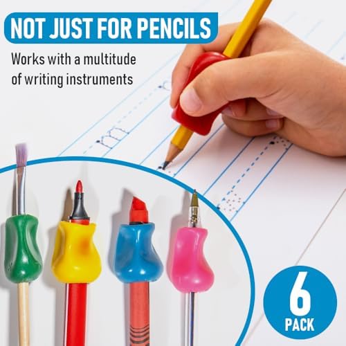 The Pencil Grip Original Pencil Grippers 6 Pcs, Improves Kids Handwriting, Ergonomic Pen Holder for Righties & Lefties, Ideal for Kids, Toddlers, Adults, Writing Tool with Finger Cushion (Pack of 3)