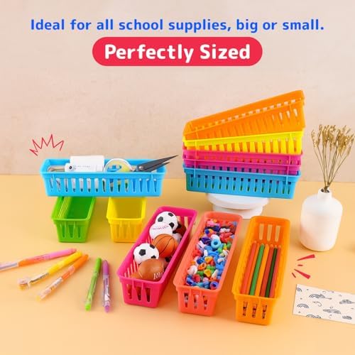 Prextex Classroom Pencil Organizer Pencil Basket or Crayon Basket, Variety Colors (12 pack)