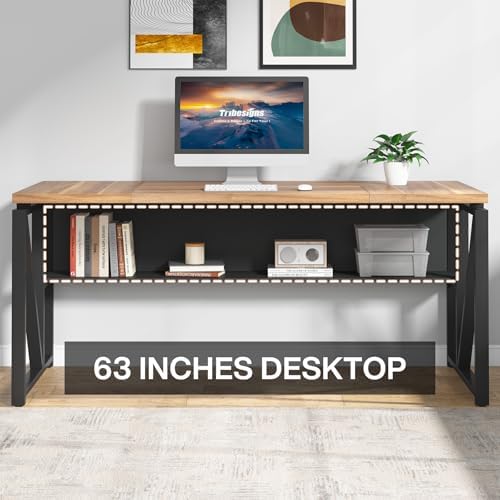 Tribesigns 63" Executive with Drawer Cabinet, L Shaped Desk and Lock lateral File Cabinet, 2 Piece Home Office Furniture Set with Drawers for Hanging File, (Brown, 63 inches)