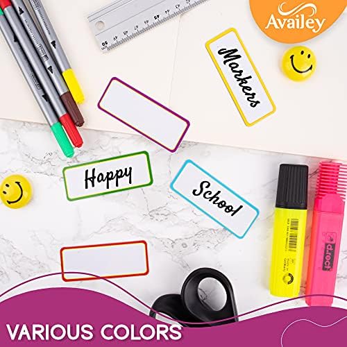 Availey 32 Pieces (4 x 1.8) - Colored Border Magnetic Dry Erase Labels - Reusable Strips for Classroom Home Office Garage Refrigerator - Blank Writable Erasable Cards Name Tags Students Locker Shelf