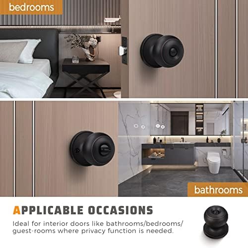 KNOBWELL 6 Pack Oil Rubbed Bronze Door Knobs with Privacy Lock, Bedroom & Bathroom Use