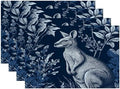 Batmerry Cute Kangaroo Linen Placemats Set of 4, Navy Blue with Plants Washable Table Mats for Kitchen Table Thickened Heat Insulation Dining Set Indoor Outdoor 12X18 in
