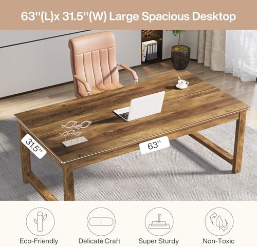 Tribesigns Modern Computer Desk, 63 x 31.5 inch Large Office Desk Computer Table Study Writing Table Workstation for Home Office, Brown Wood