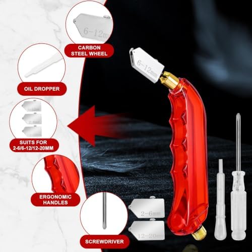 YOTINO Glass Cutting Tools, 9PCS Glass Cutter Glass Running Pliers Breaking Grozer Pliers,Tungsten Scribe Engraving Pen, Oil Feed Glass Cutters Tools Kit for Stained Glass, Tiles, Mosaic Cutting