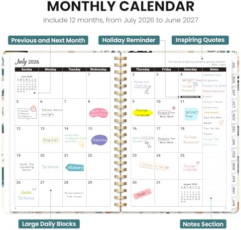 Planner 2026-2027, A5 (6.3" x 8.5") Hardcover Weekly & Monthly Planner July 2026 - June 2027 with Monthly Tabs, Academic Planner for School, Work and Office, Mushrooms Grove