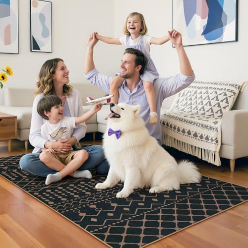 Lahome Moroccan Easy Jute 3x5 Outdoro Rug, Black and White Entryway Rug