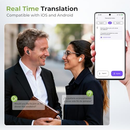 BEARTAIN NE20 Earbuds, 2025 New NE20 AI Translation Earbuds in Real Time, Language Translator Headphones with LCD Touch Screen Audifonos Traductores Inglés Español Support 135 Languages for Travel