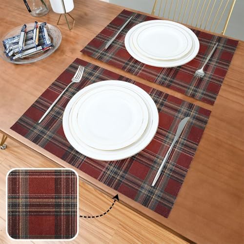 ALAZA Red Plaid Tartan Set of 4 Placemats Rectangle Table Mat for Dining Table Restaurant Kitchen Home Decor, 12" x 18"