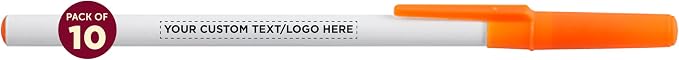 DISCOUNT PROMOS Custom Value Stick Pens Set of 10, Personalized Bulk Pack - Black Ink, Great for Office, School, Business, Tradeshows, Events - Orange