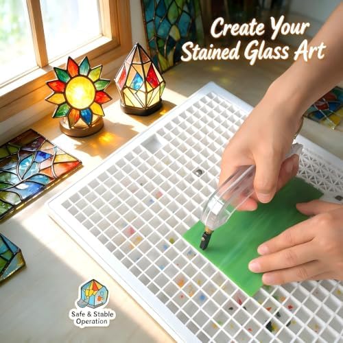Stained Glass Cutting Mat with Tray, Grid Cutting Mat for Mosaic and Stained Glass Pieces Scoring and Snapping (White, 2-Layer, Size 16" x 12")