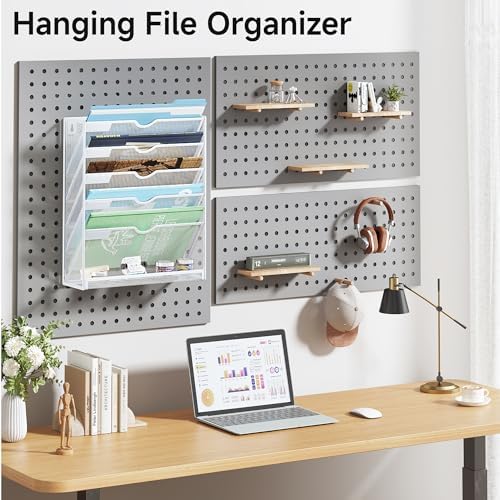 Lavatino 6-Tier Hanging File Organizer with Hooks – No Installation Needed, Wall-Mounted File & Magazine Organizer for Office and Home (White)